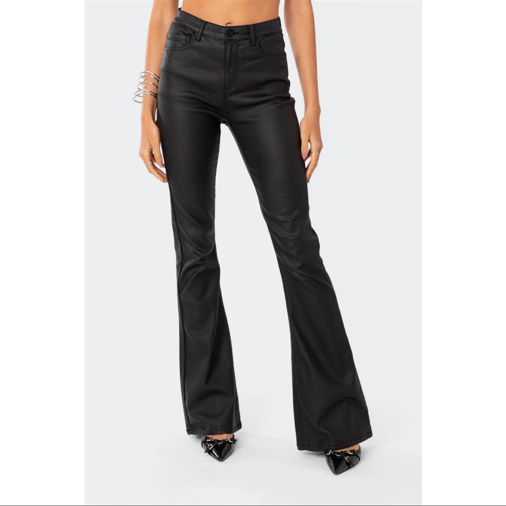 Luna Faux Leather Flare Black Stretchy Pants